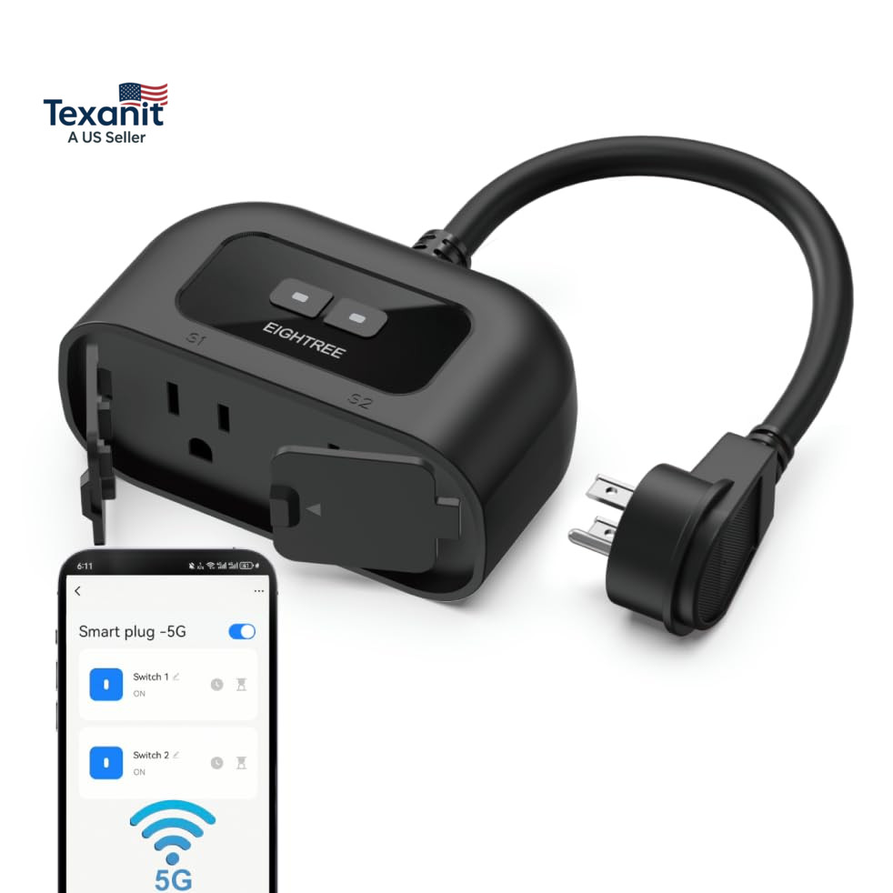 5Ghz Outdoor Smart Plug Waterproof IP44, Wifi Smart Outlet Plug with 2 Independe