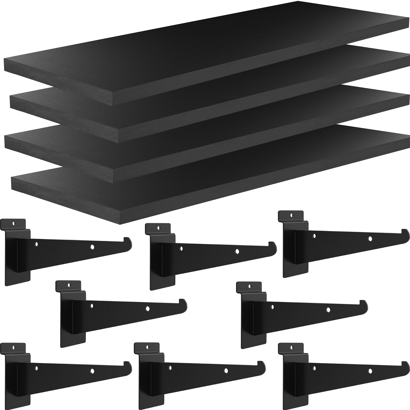 4 Pack Wooden Slatwall Shelf, 15.7 x 5.9 Inch 15.7"D x 5.9"W x 0.6"H, Black