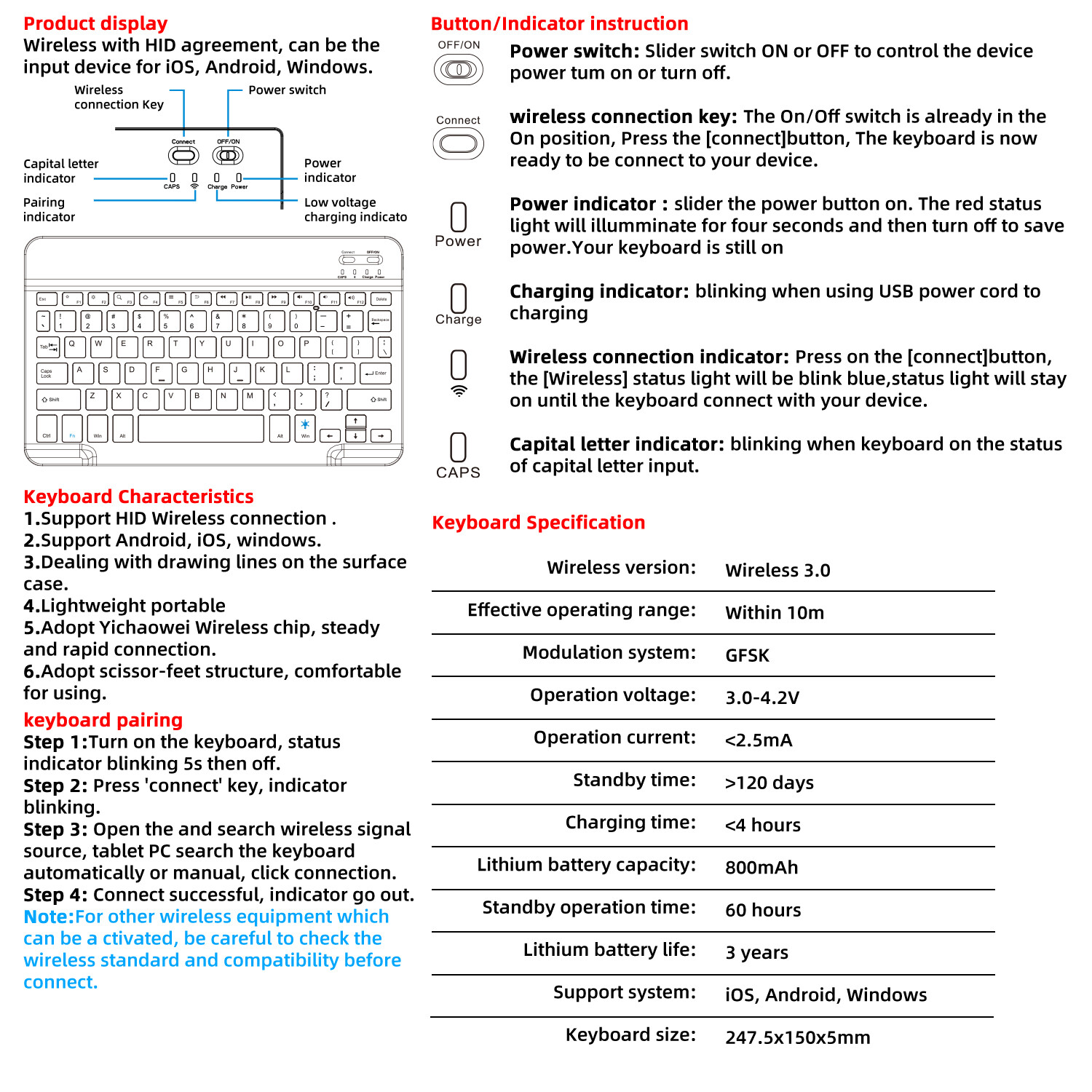 LED Rechargeable Smart Wireless Bluetooth Keyboard For Android Windows IOS Mac