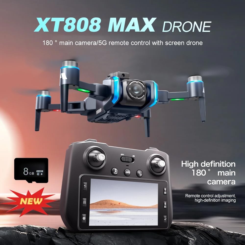 GPS Drone with Camera for Adults, 4.5" Screen Remote Controller, Blue