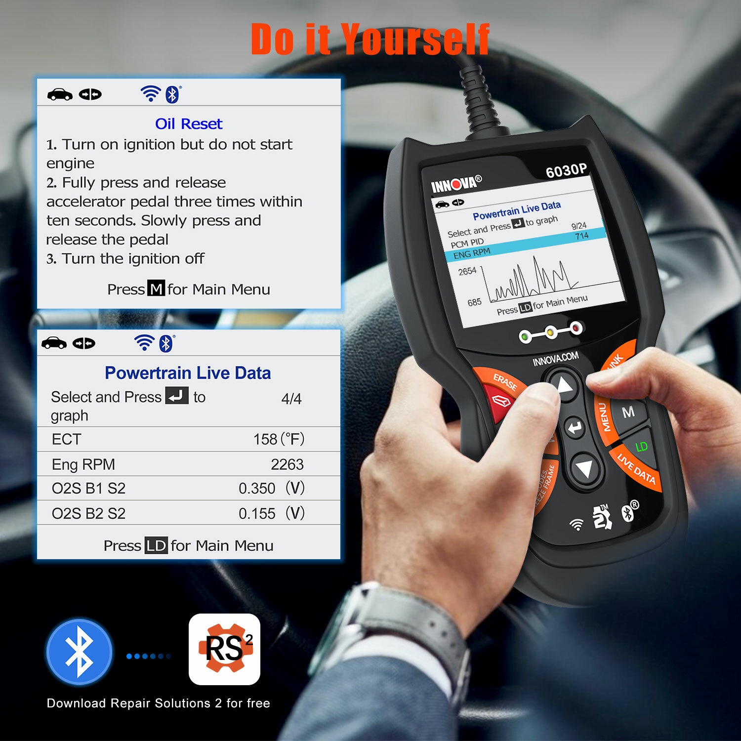 INNOVA 6030P Car ABS Scanner Check Engine Battery OBD2 Code Reader Live Data