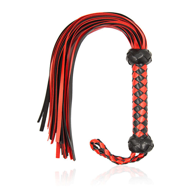 Leather Riding Whip Flogger Handle Tassels Restraints Queen Roleplay Black/Red
