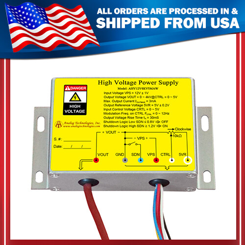 AHV12V4KV1MAW High Voltage  DC-DC Power Supply 12VDC Input 4kV 1mA Output