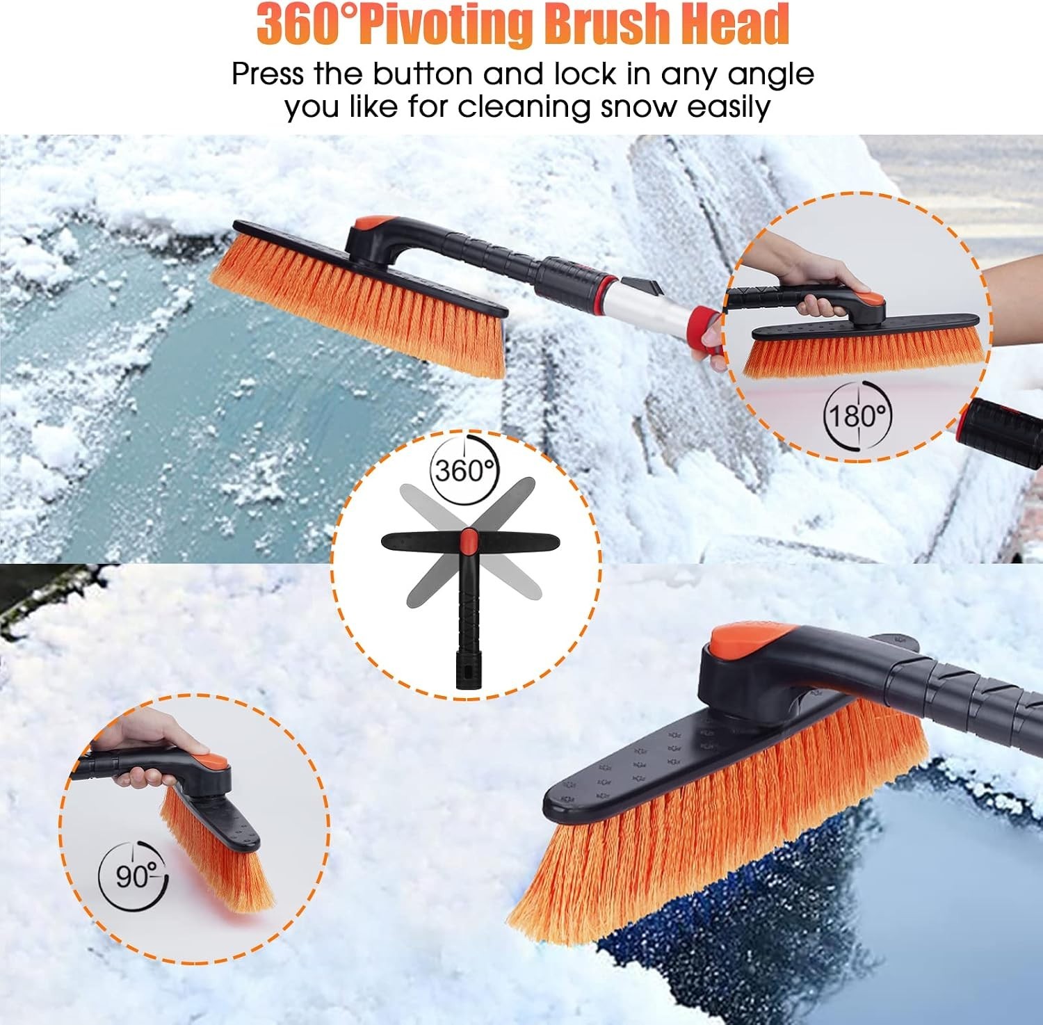62.4" - Ice Scrapers for Car Windshield, 360°Pivoting Brush Head, Comfortable...