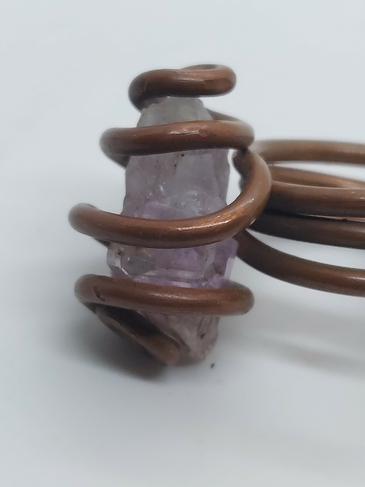 Copper Wire Amethyst Crystal Handcrafted Ring Size 6