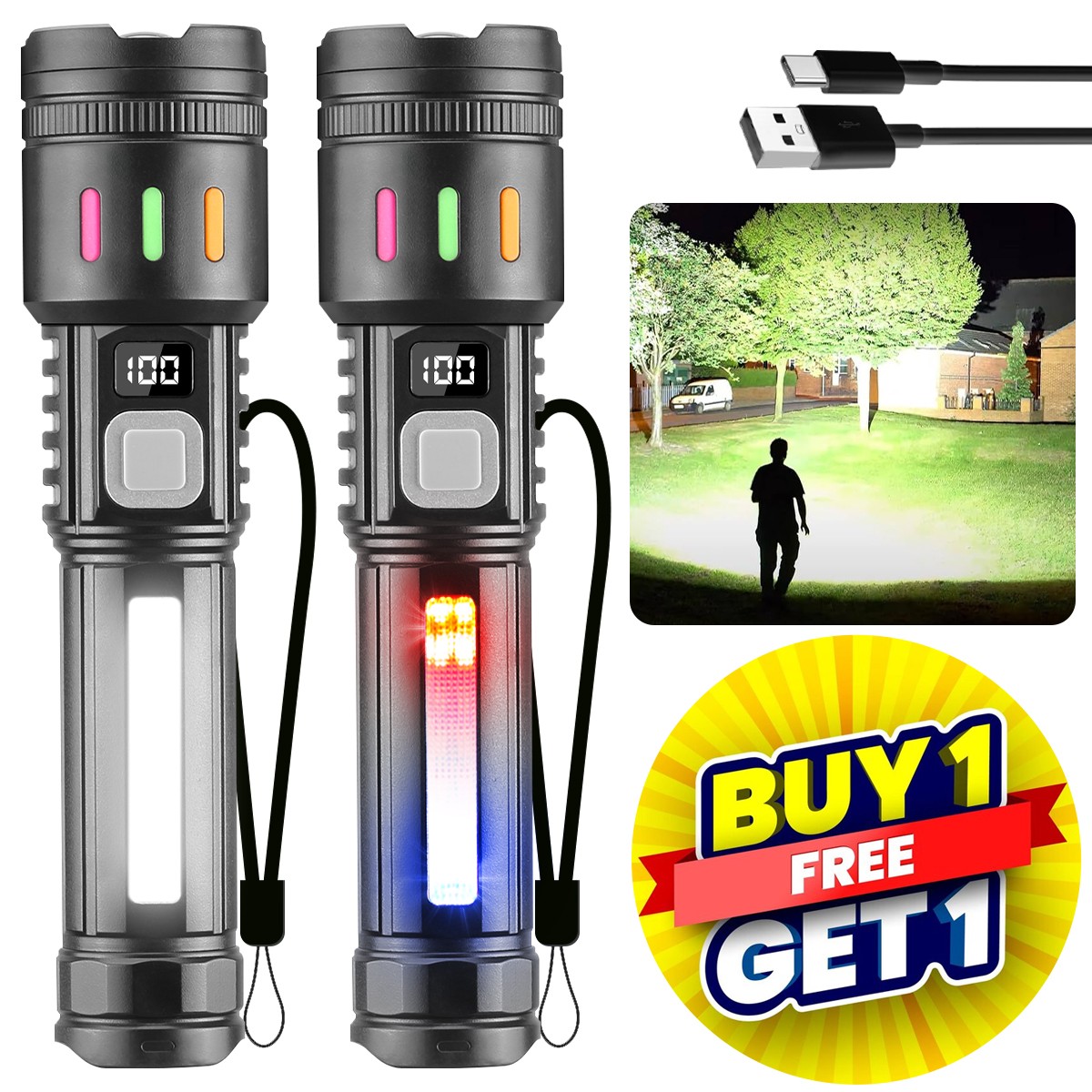 Super Bright LED Tactical Flashlight Rechargeable LED Flashlights Work Lights