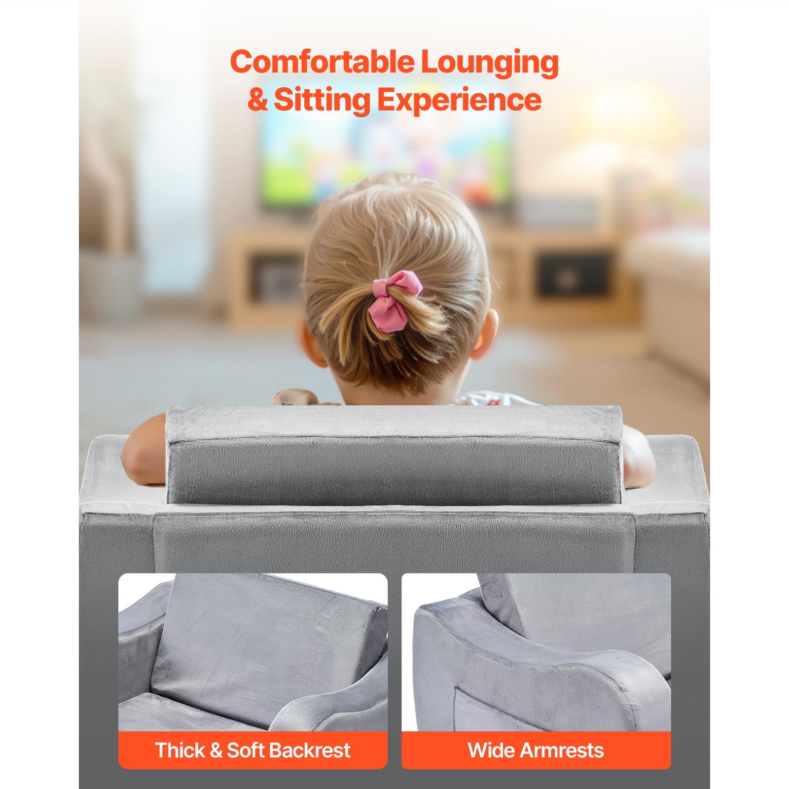 Uimoso 2-in-1 Kids Sofa Convertible Couch with Armrests, Gray Baby Toddler Chair