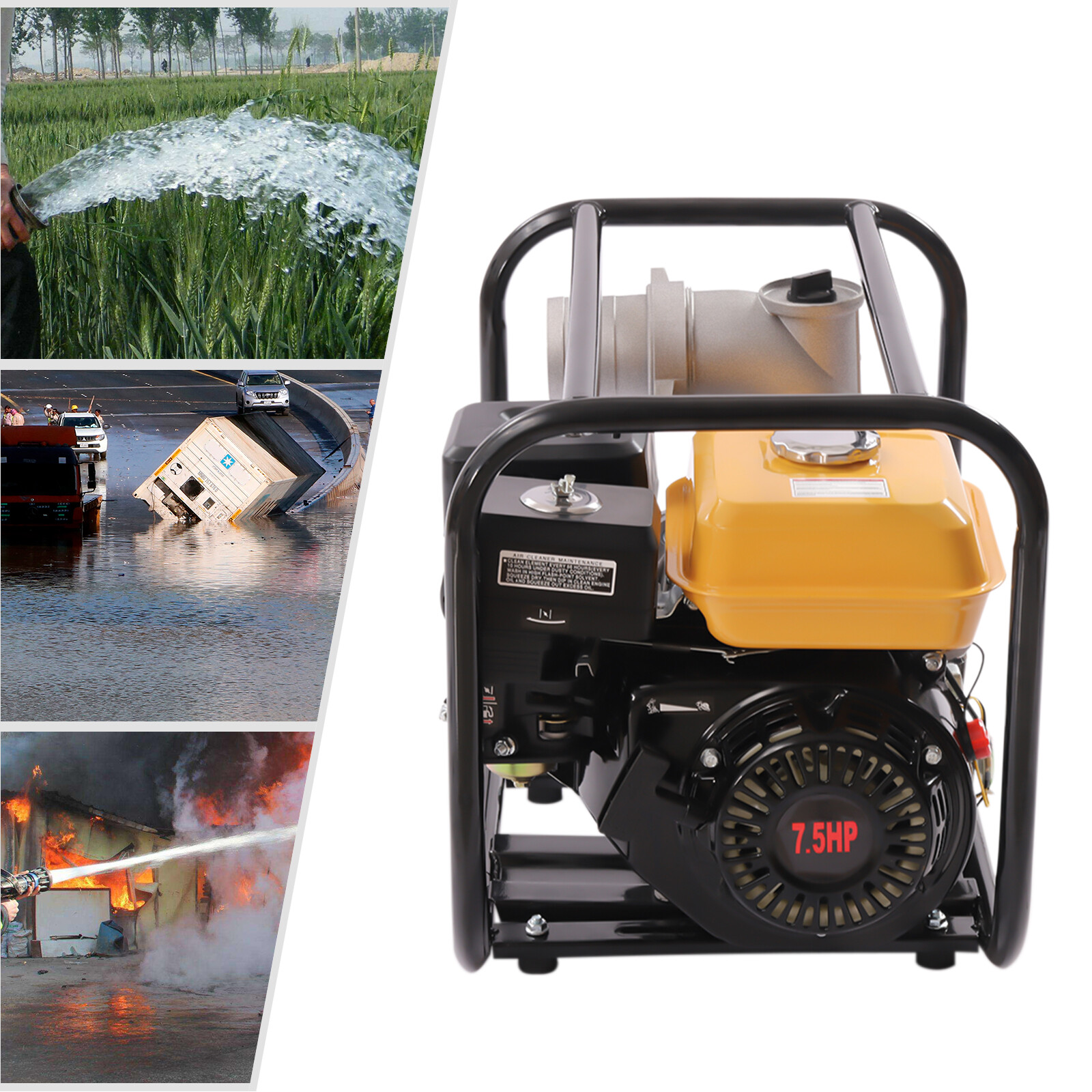 7.5 HP 3 Inch Gas Power Semi-Trash Water Pump High Pressure Garden Irrigation
