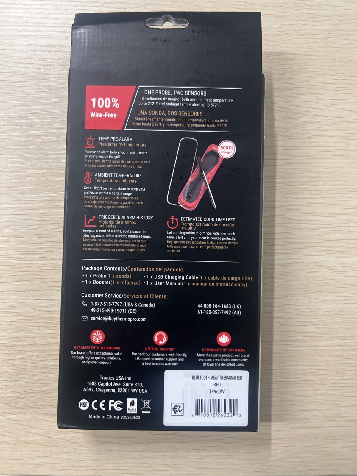 ThermoPro Tempspike Wireless Meat Thermometer Bluetooth - Red (TP960W)