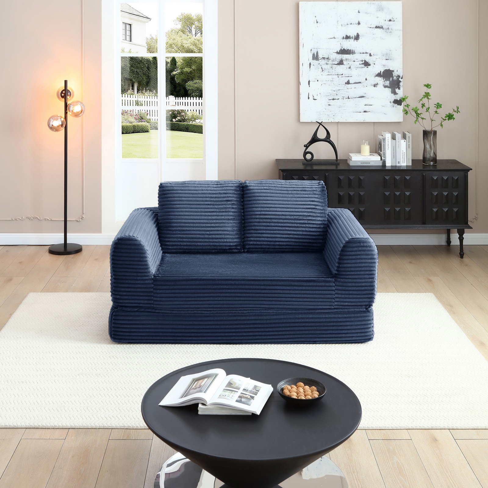 2-in-1 Folding Convertible Sofa Bed,Modern Corduroy Sleeper Couch with 2*pillows