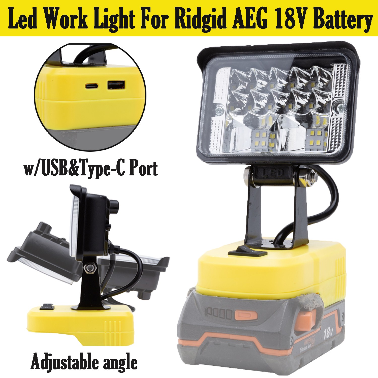 LED Work Light For Ridgid Aeg 18V Battery Cordless Rechargeable w/USB Output New