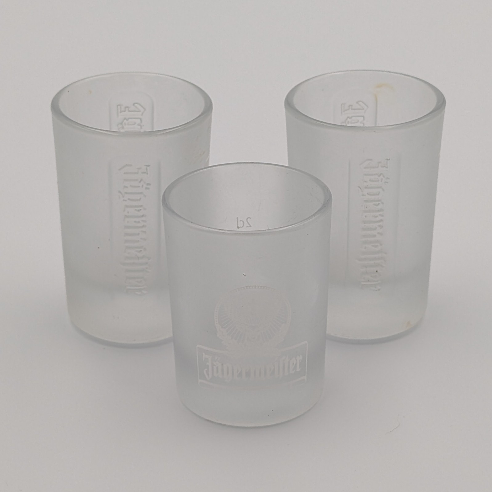 Set off 3 Jäegermeister Frosted Shot Glasses  2cl or 4cl collectible 2.5 inches