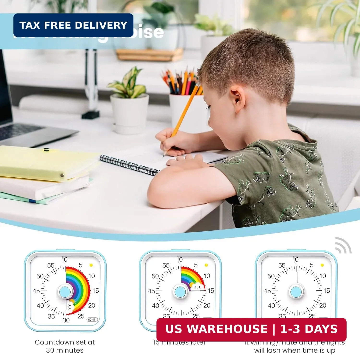 Visual Timer for Kids, Rainbow Timer with Pause Function, Blue | Cute Kids Timer