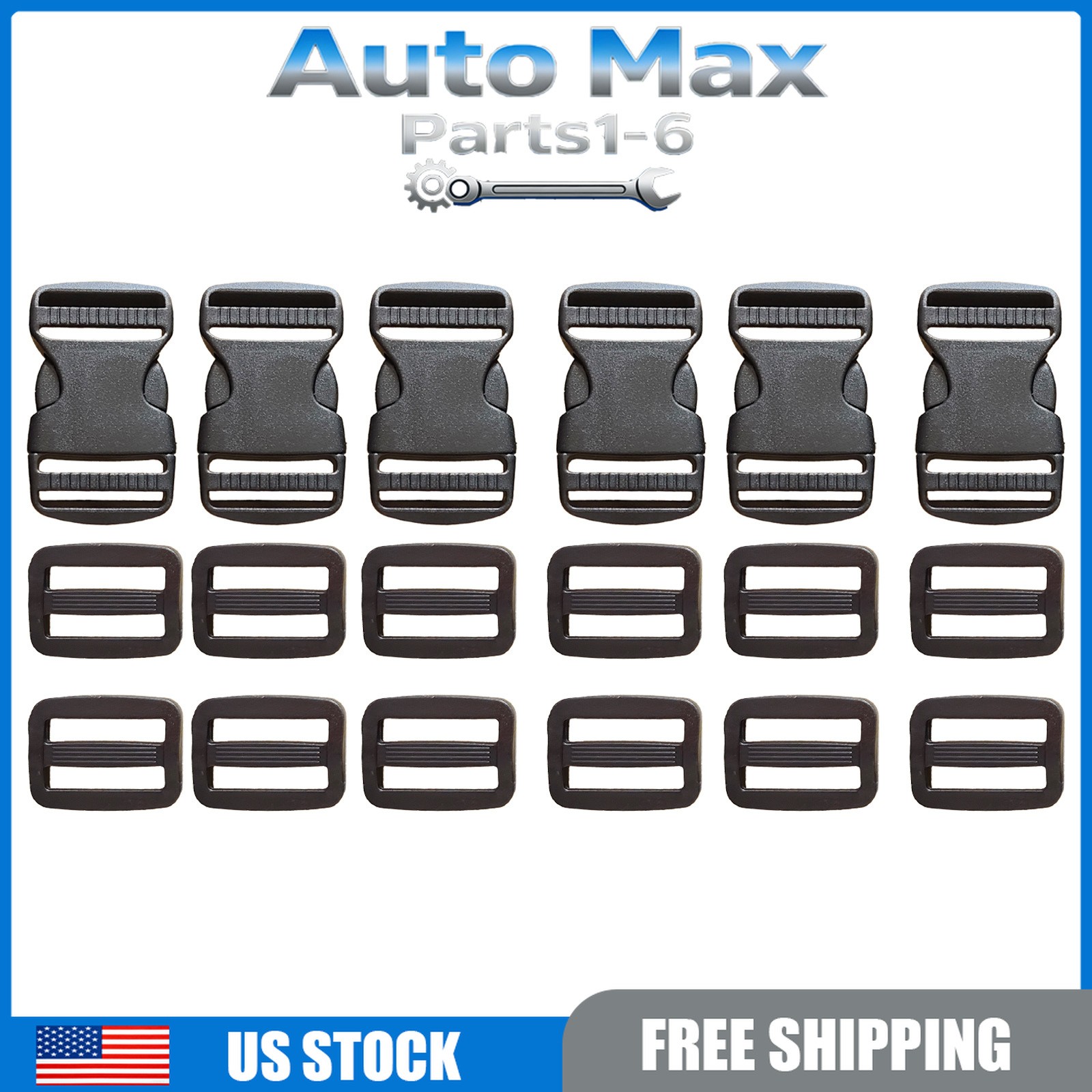 6 Set for Nylon Webbing Strap 1" Quick Side Release Plastic Buckles Clip Buckles