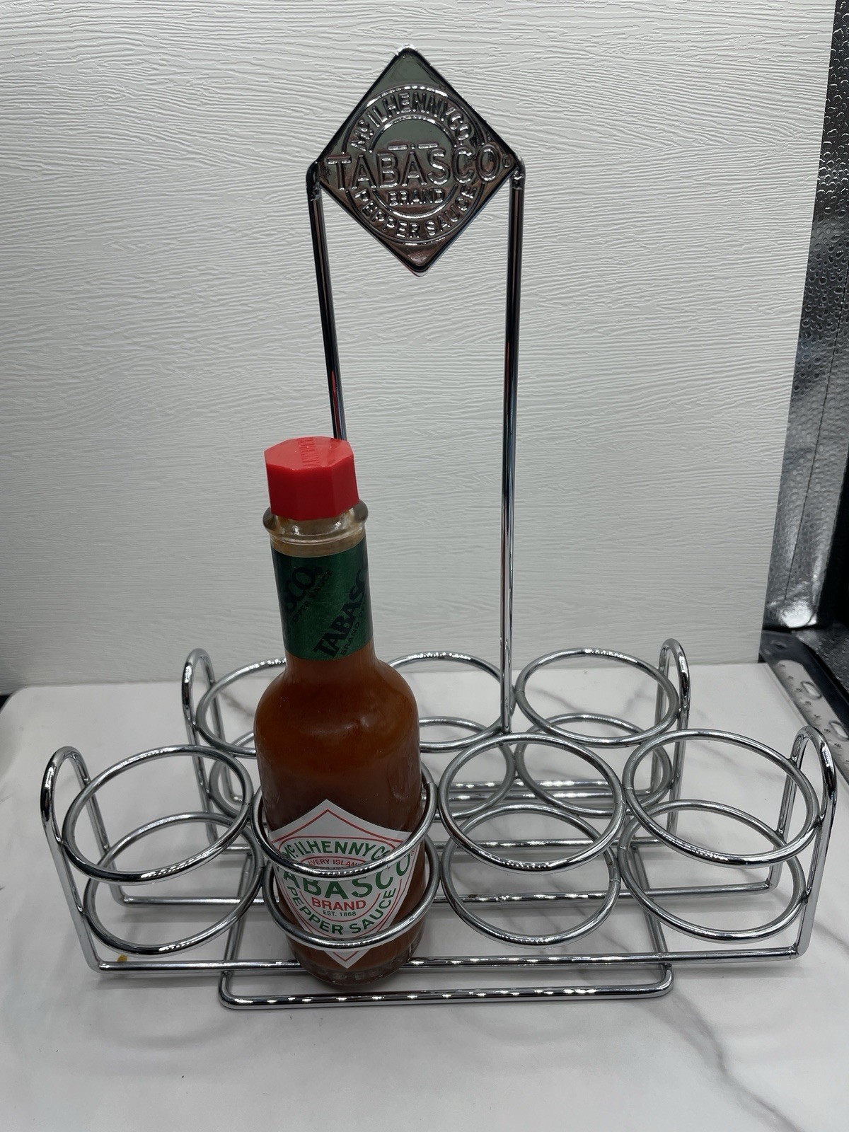 Retro Kitchen Classic 7-Bottle Tabasco Chrome Caddy-Holds Full-Size 5-oz Bottles