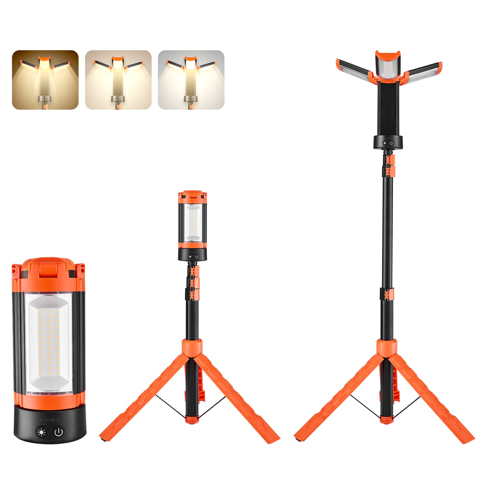 VEVOR LED Work Light with Stand Rechargeable Cordless Camping Light 6Ah 2200 LM
