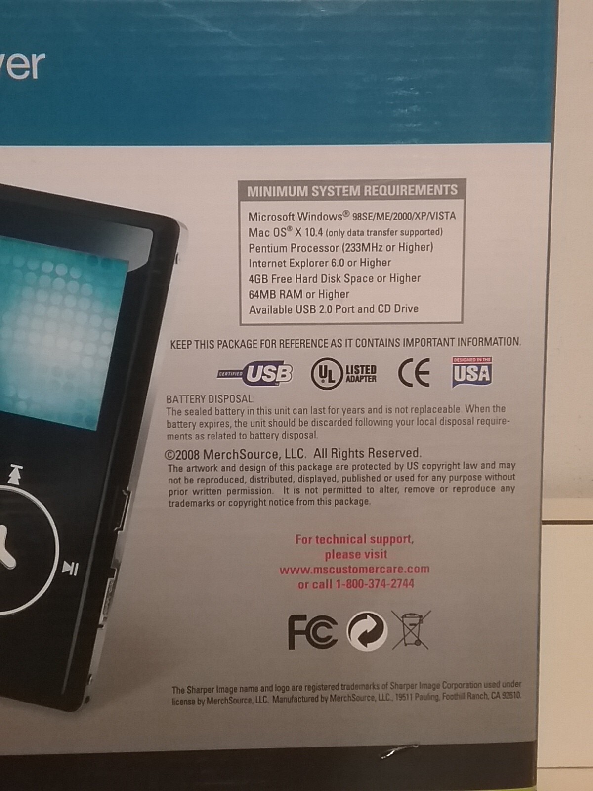 NIB: MP3 Video Player: Sharper Image: Accessory Kit: 4GB