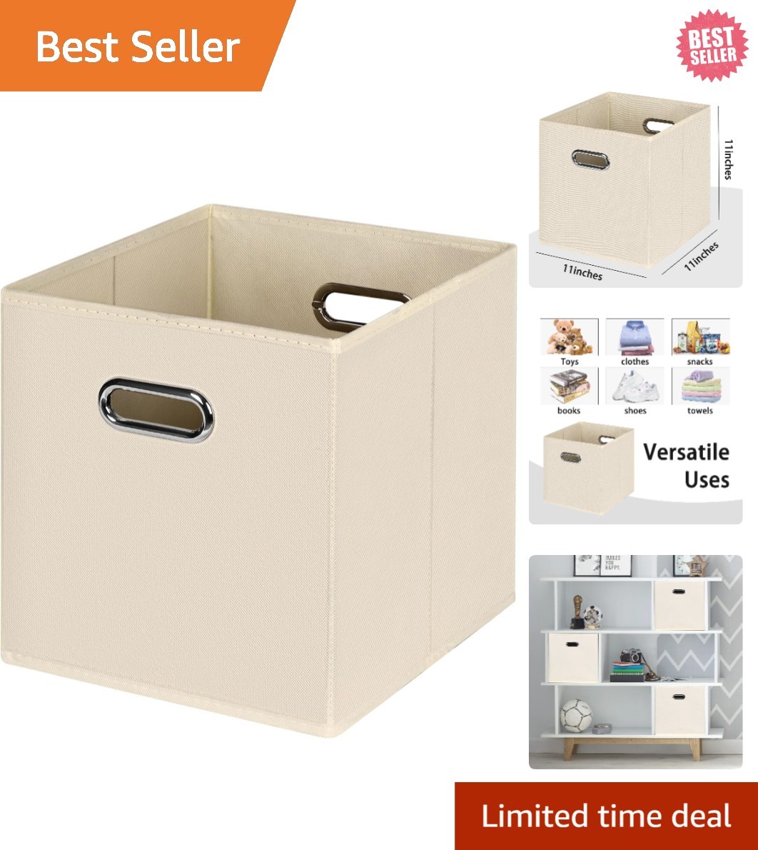 Elegant Foldable Storage Cubes - Creamy-White Fabric Organizer Baskets (11")
