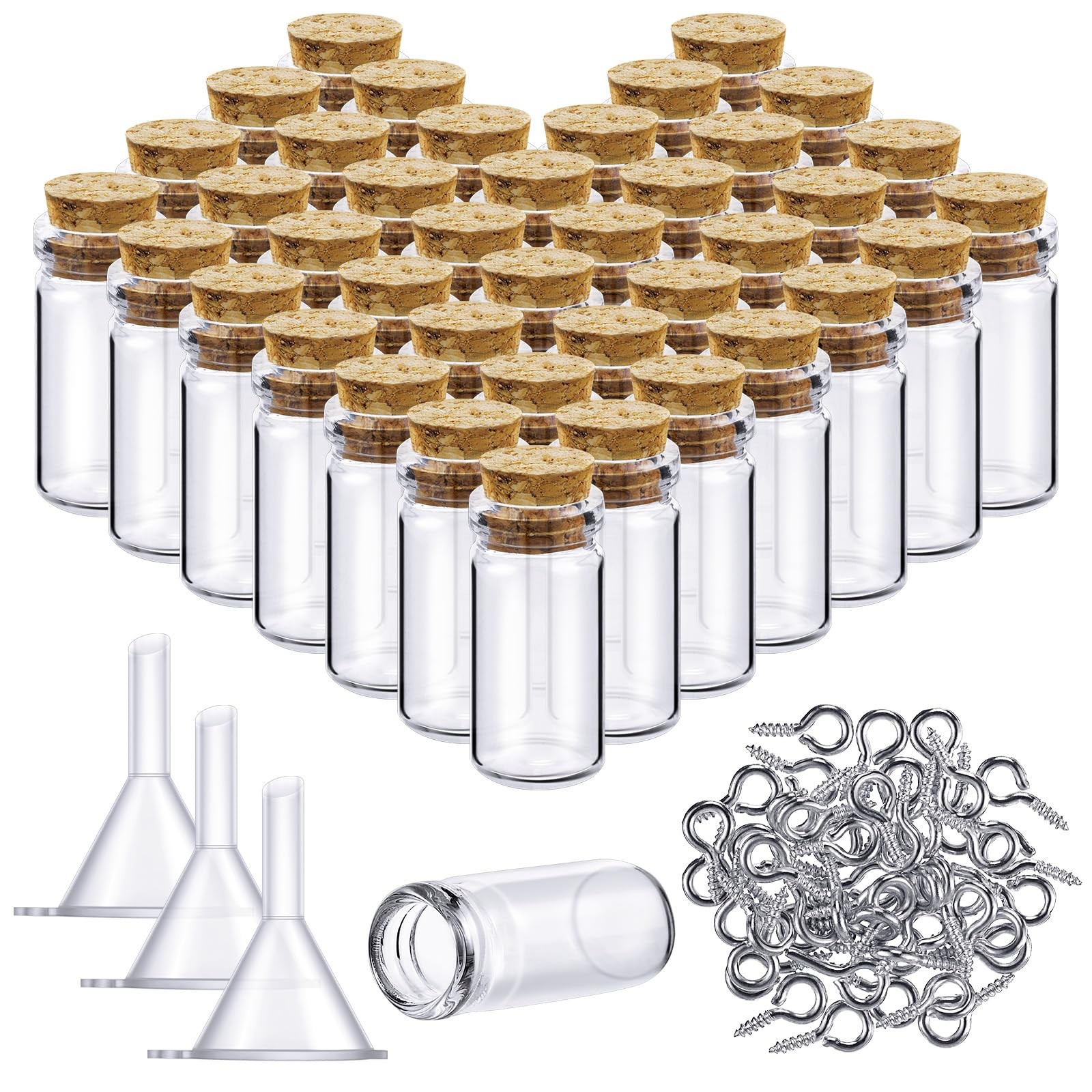 50 Pieces Small Mini Glass Bottles Jars with Cork Stoppers Set, Tiny Cork Gla...