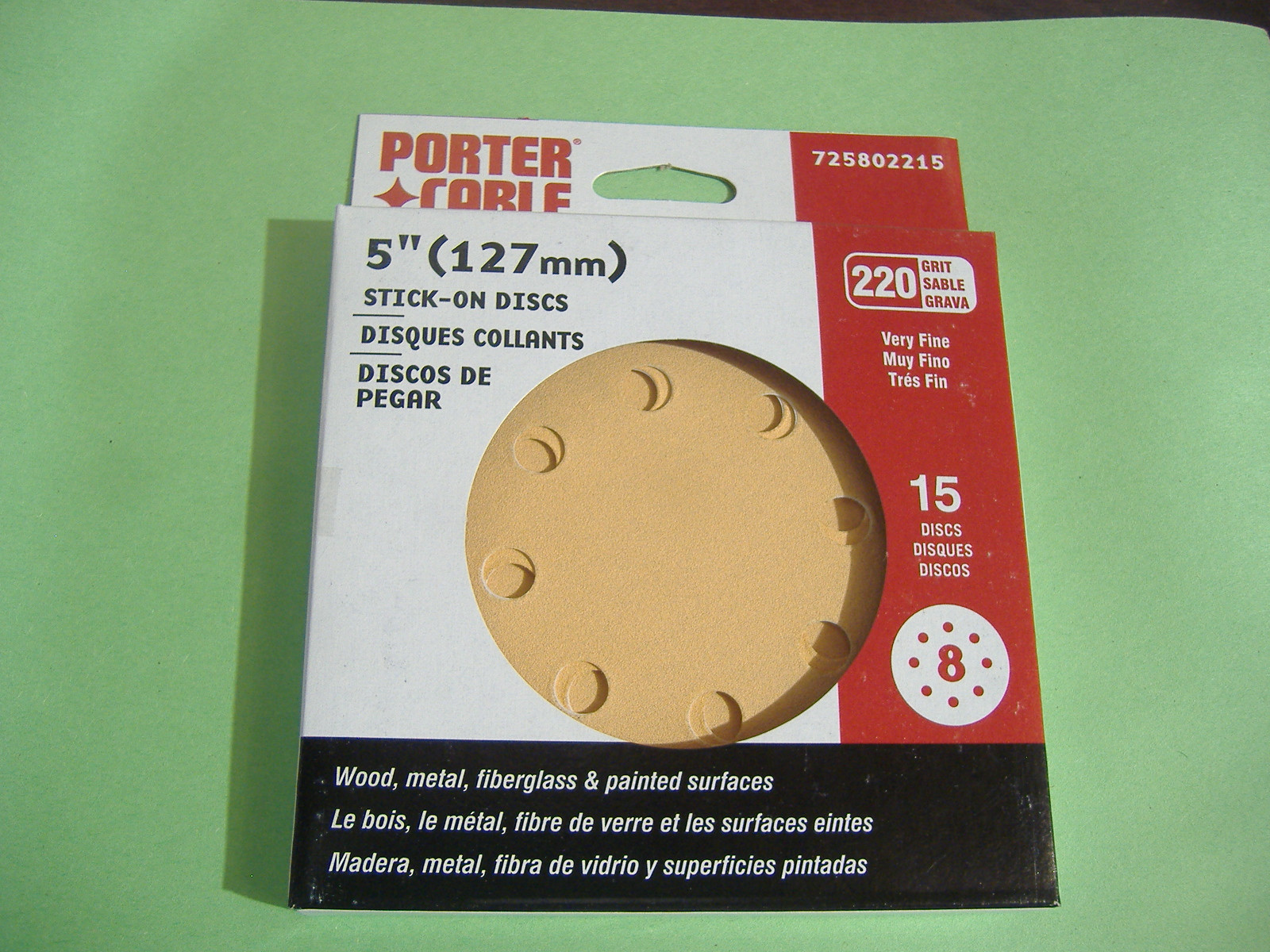 BOX OF FIFTEEN 220 GRIT 5" x 8 HOLE PSA ADHESIVE BACK SANDING DISCS USA