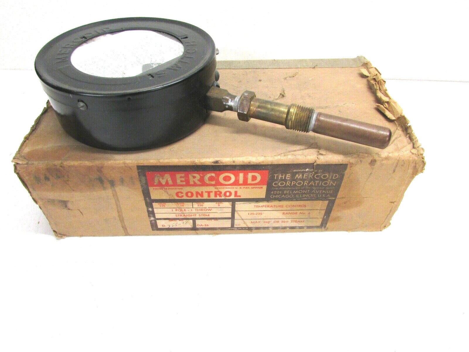 NEW! MERCOID CONTROL TEMPERATURE CONTROL STRAIGHT STEM DA-36 NEW WITH BOX