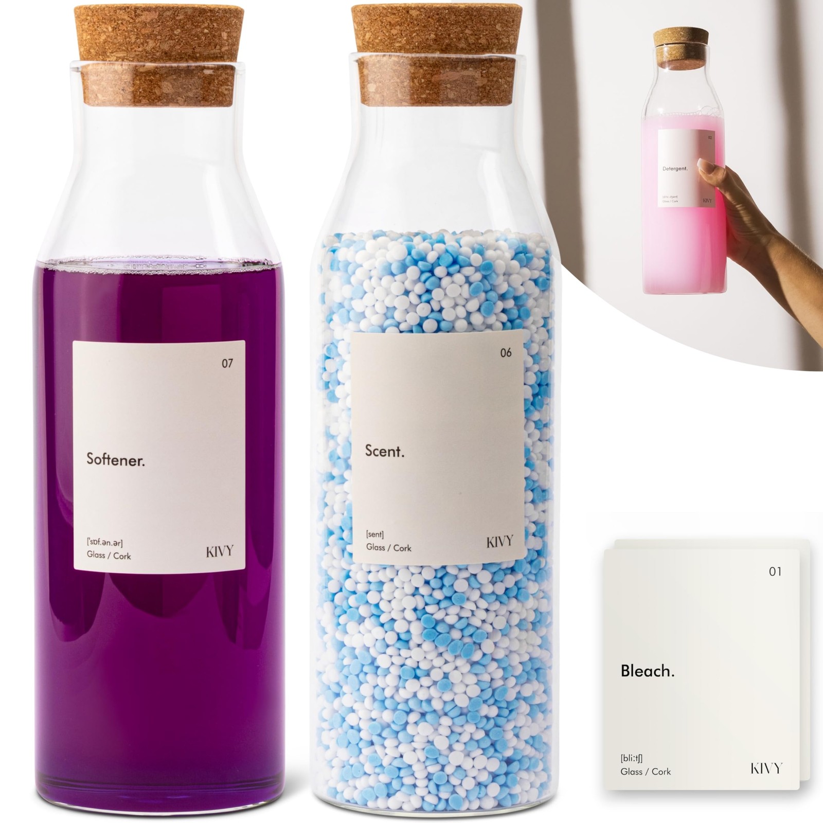 Glass Laundry Detergent Dispenser + Labels [Set of 2] Glass Jars for Laundry ...