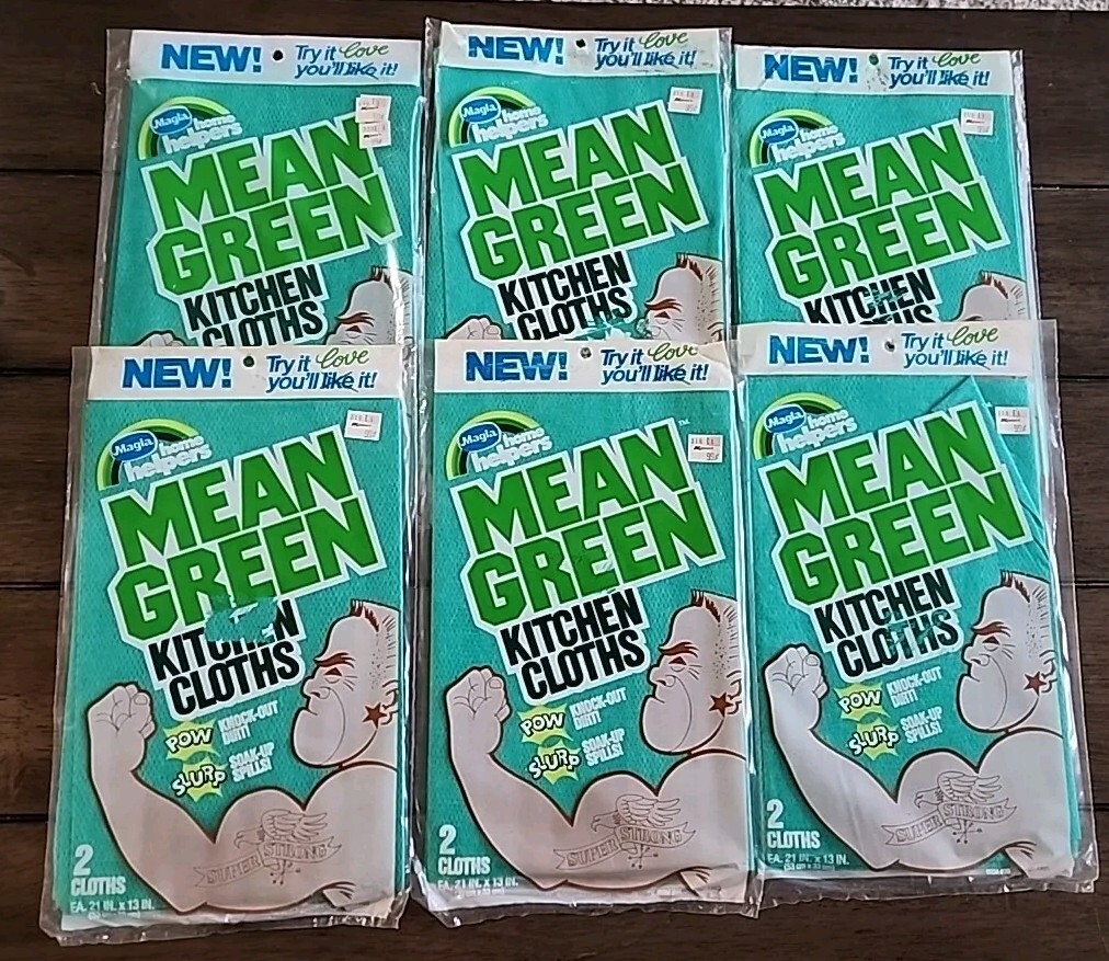 Vintage Lot Of 6 1985 Magla Home Helpers Mean Green Kitchen Cloths 12 Total VTG