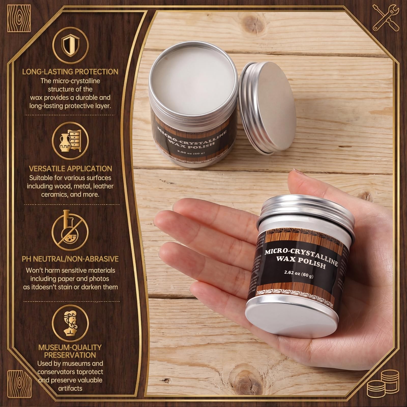 3 Pack Micro-crystalline Wax Polish, 251ml Total, Multi-surface Protective Pa...