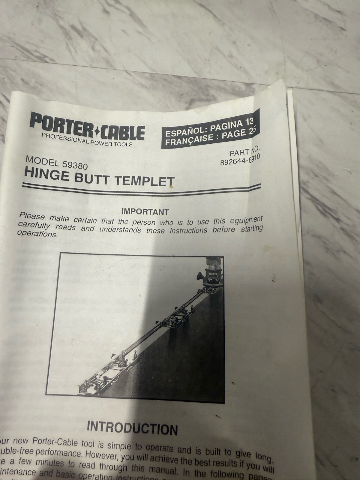 Porter Cable Model #59380 Hinge Butt Template Kit With Metal Case