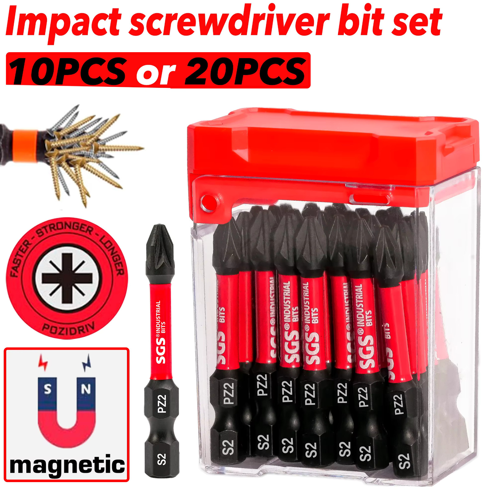 10/20 Pieces of Strong Magnetic Impact-Resistant Pz2 Screwdriver Bit Set, 50mm S