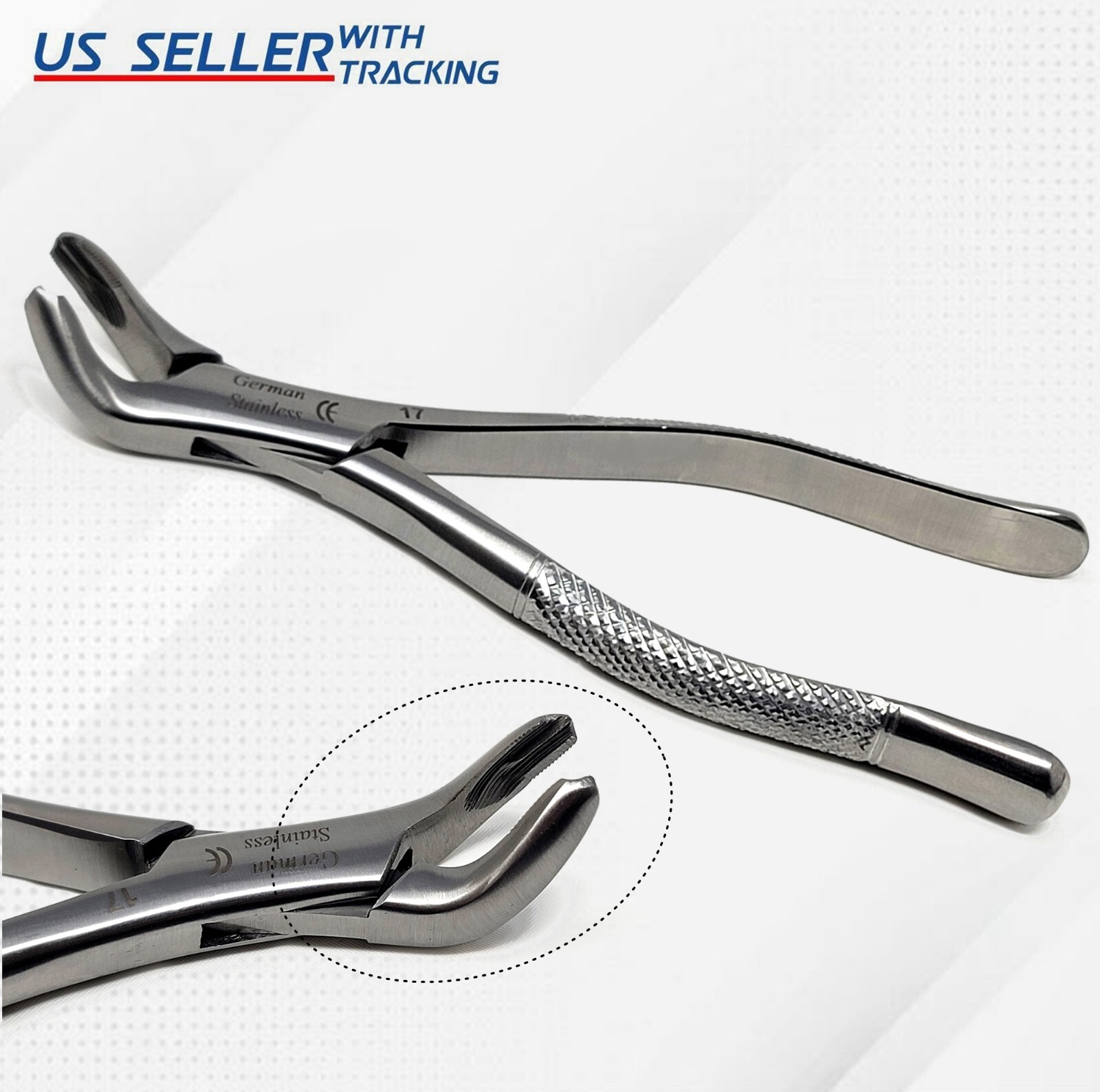 O.R GRADE DENTAL TOOTH EXTRACTING FORCEPS #17 SERRATED BEAKS GERMAN STAINLESS