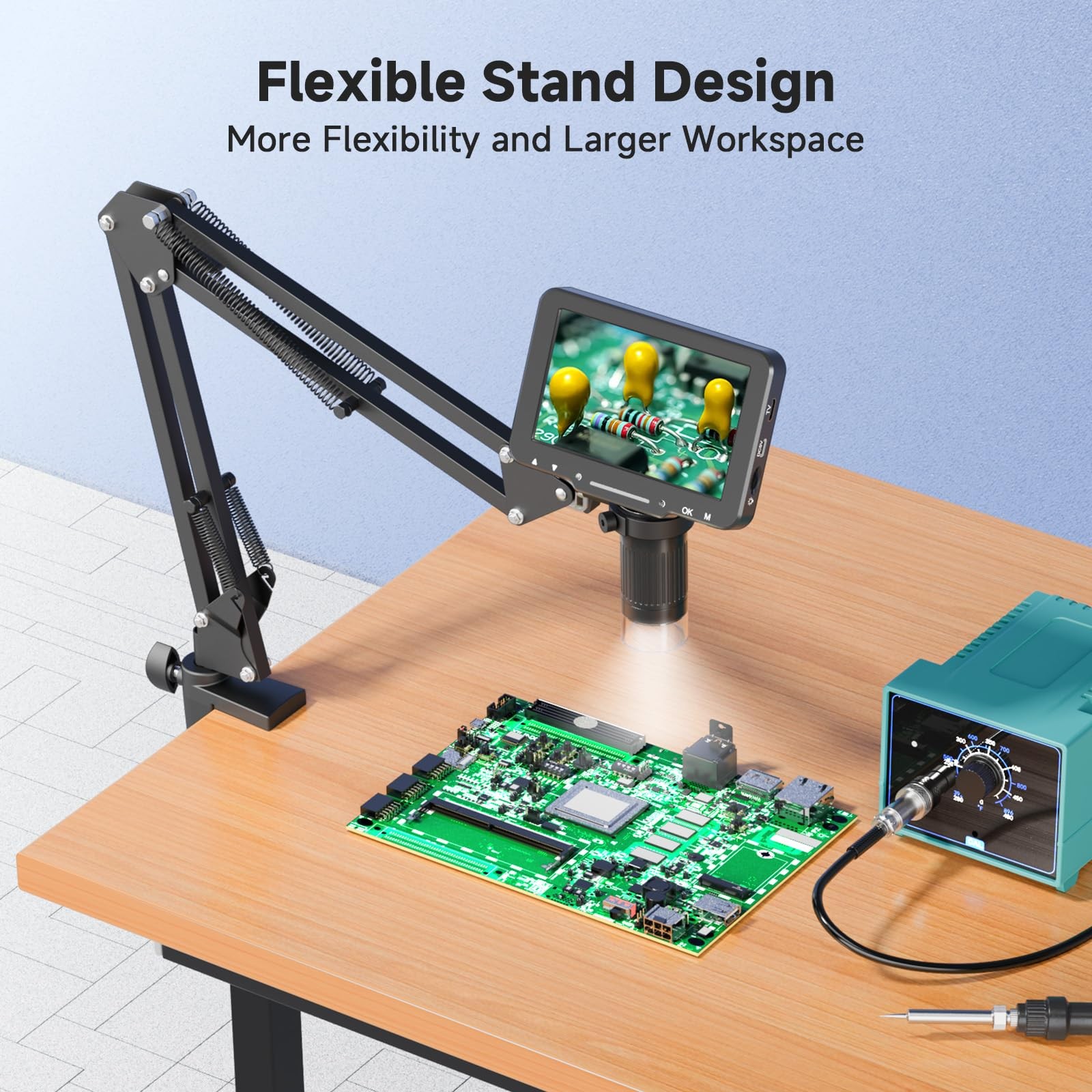 5" LCD Digital Soldering Microscope with Flexible Stand, 1000X 5inch, Black