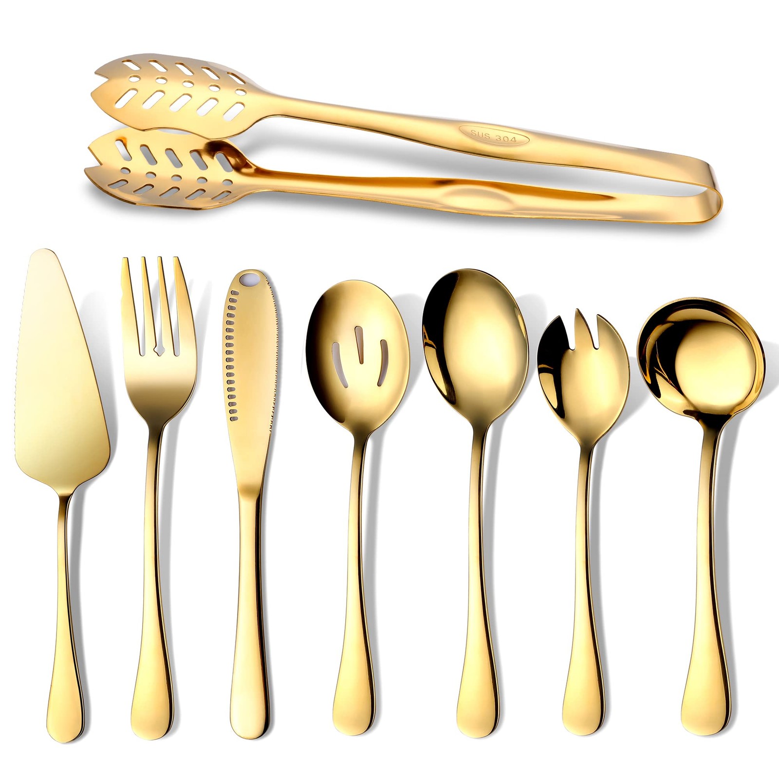 Gold Serving Utensils 8piece Polished Stainless Steel Flatware Silverware Set In