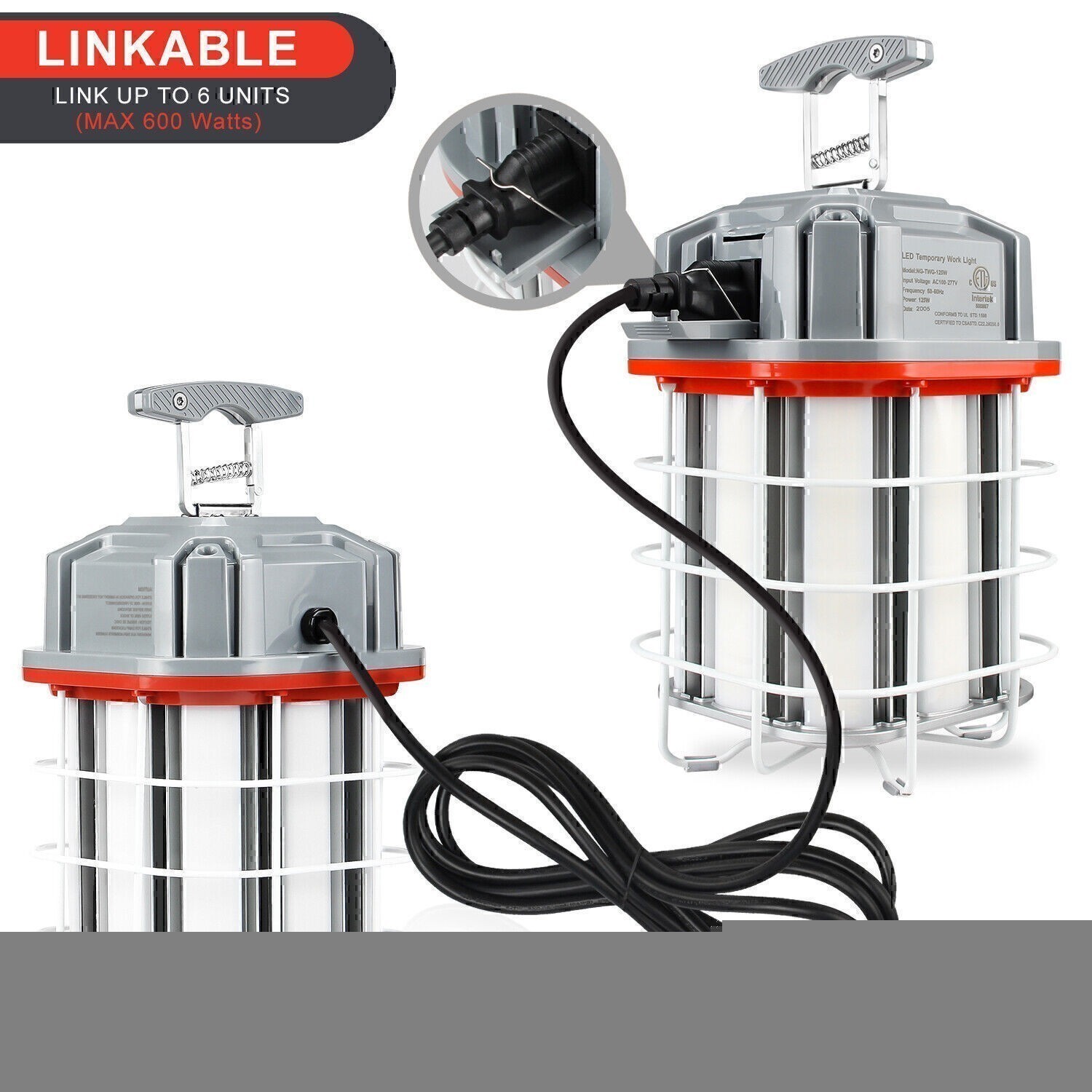 80W Linkable LED Temporary Work Light Construction Jobsite High bay Hanging Lamp