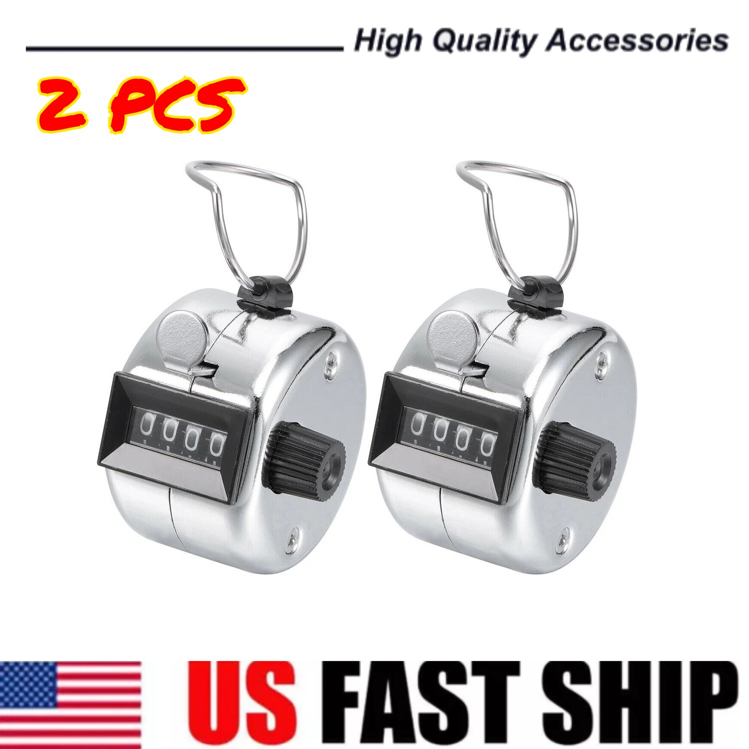 2x 4 Digit Number Dual Clicker Golf Hand Tally Counter Metal Handy Convenient US