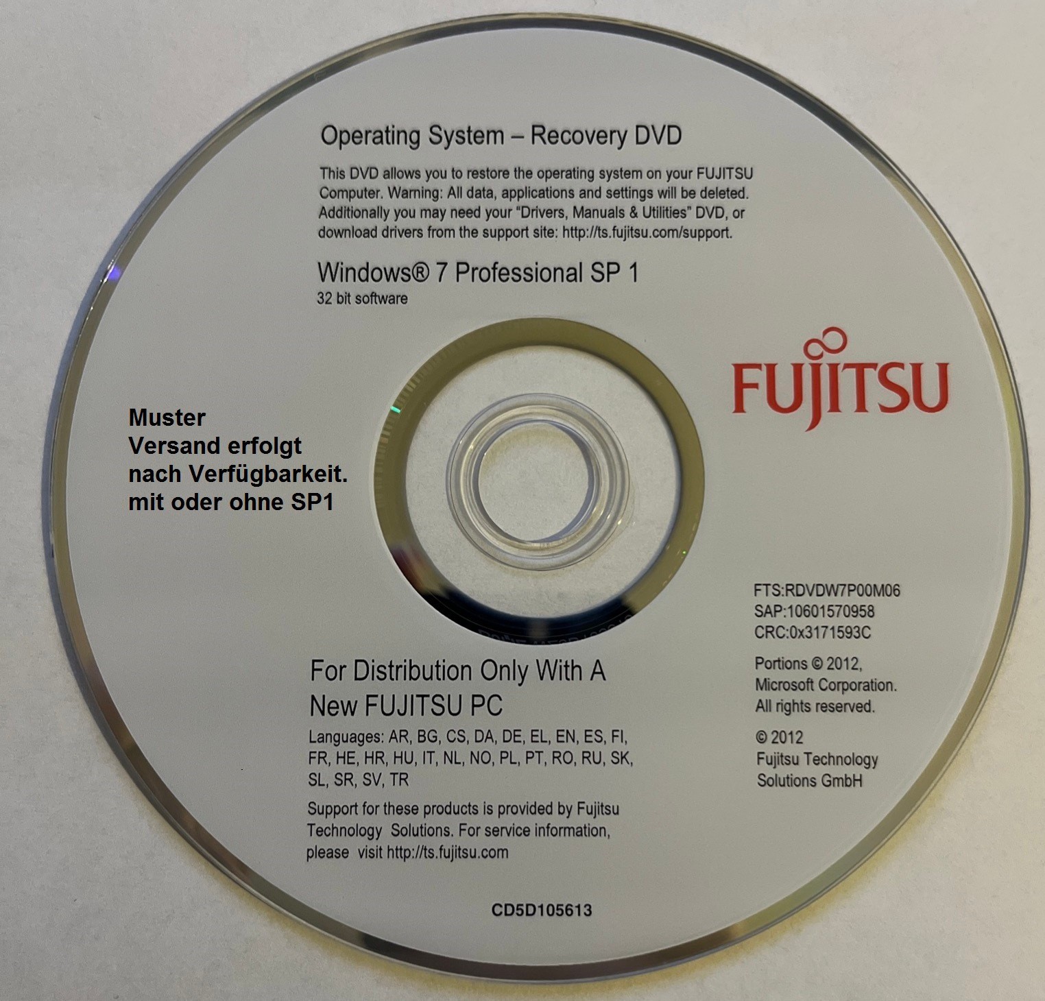 Microsoft Windows 7 Professional 32 + 64 Bit DVD Multilingual OEM Disk