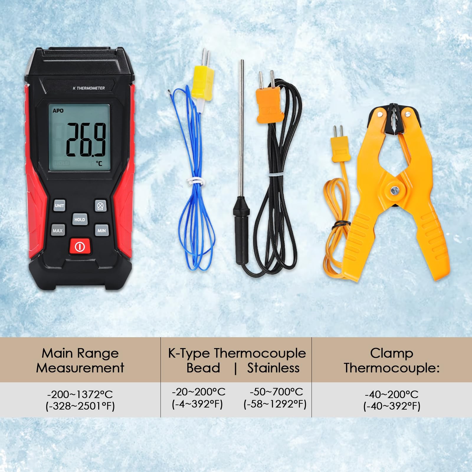 Digital Type K Thermocouple Thermometer HVAC Temperature Clamp Meter,...