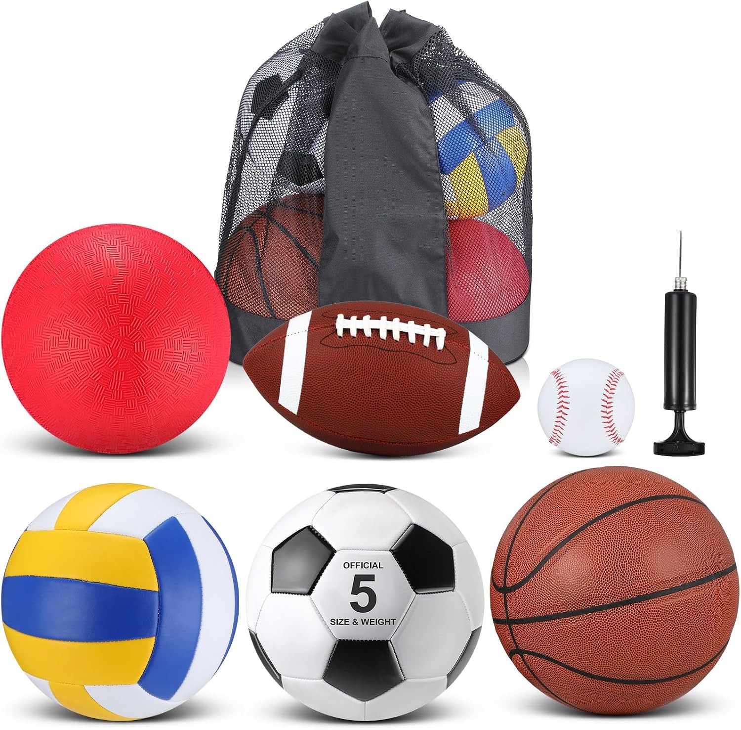 Libima 6PK Multi-Sport Ball Set Football Basketball Soccer Volleyball Pump