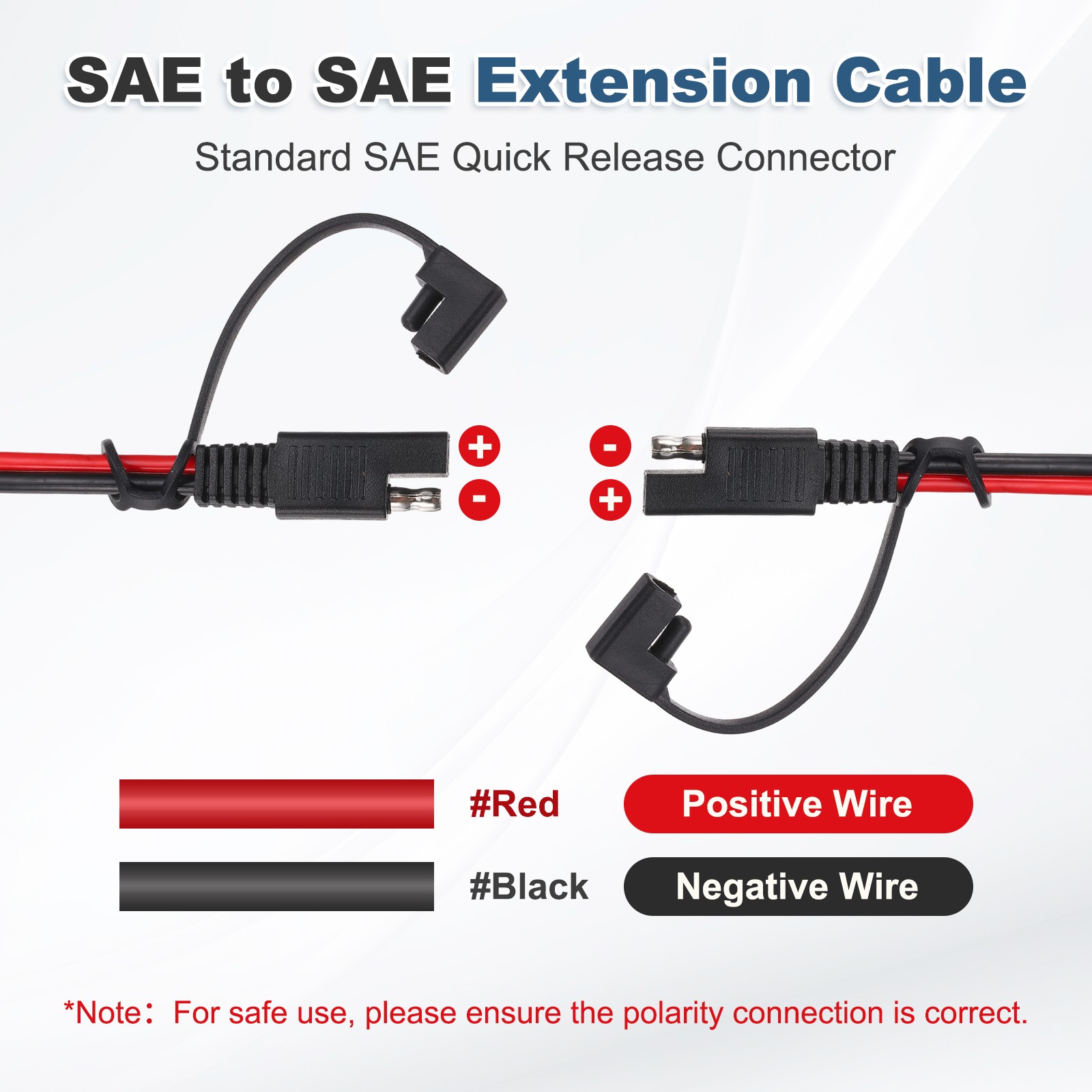 2pcs SAE Extension Cable, 16 AWG Quick Disconnect SAE Cable Wire Harness, 2ft