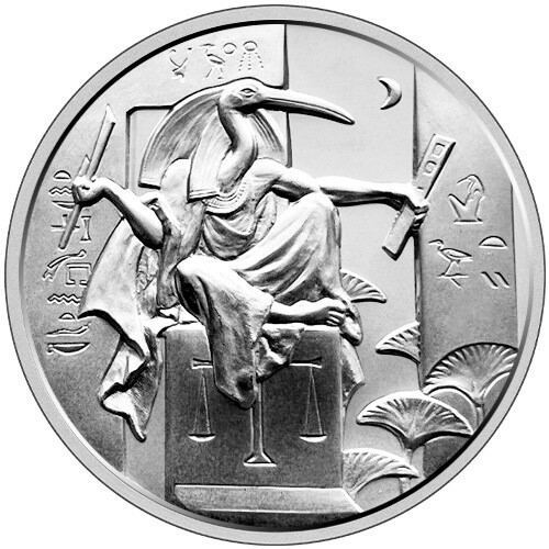 2oz Silver Egyptian Gods Thoth Round Ultra Relief 999 Moon Math Science Baboon