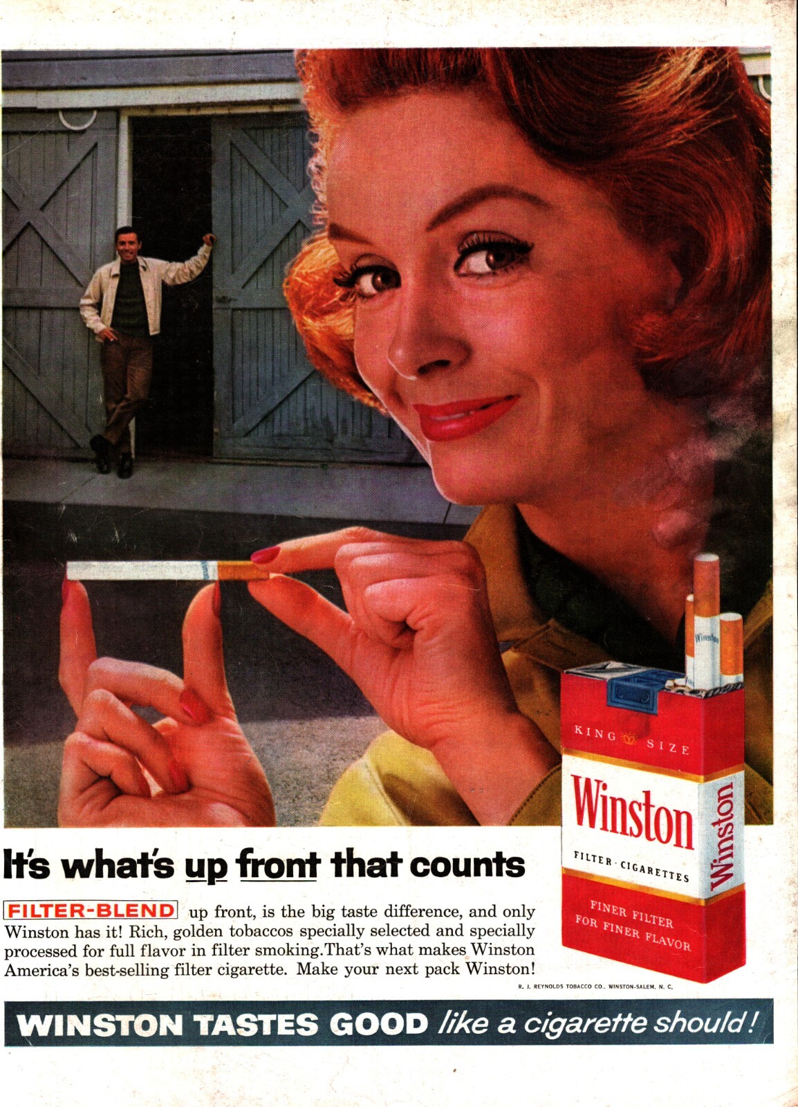 1965 Winston Cigarettes Vintage Print Ad Its Whats Up Front That Counts