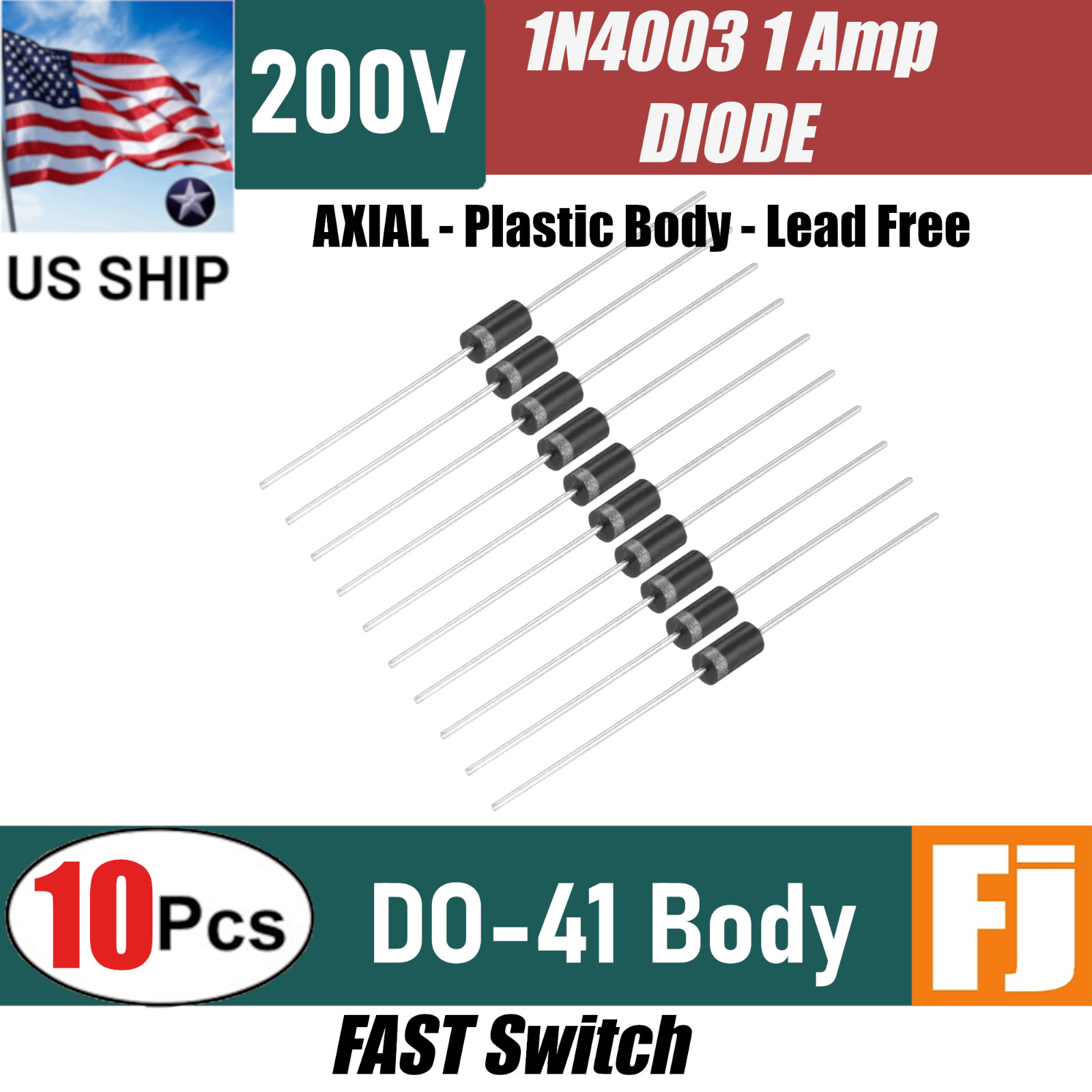 10x 1N4003 Diode | 1A 200V Rectifier Diode DO-41 Fast Switch IN4003 | US SHIP