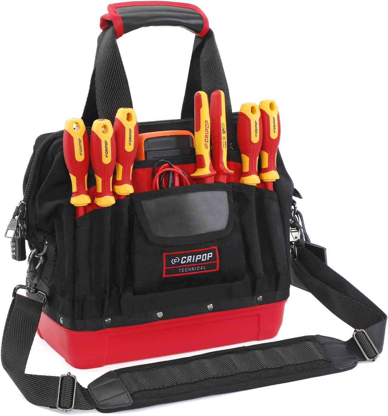 Durable 13" Wide Mouth Tool Bag with Waterproof Base for Professionals