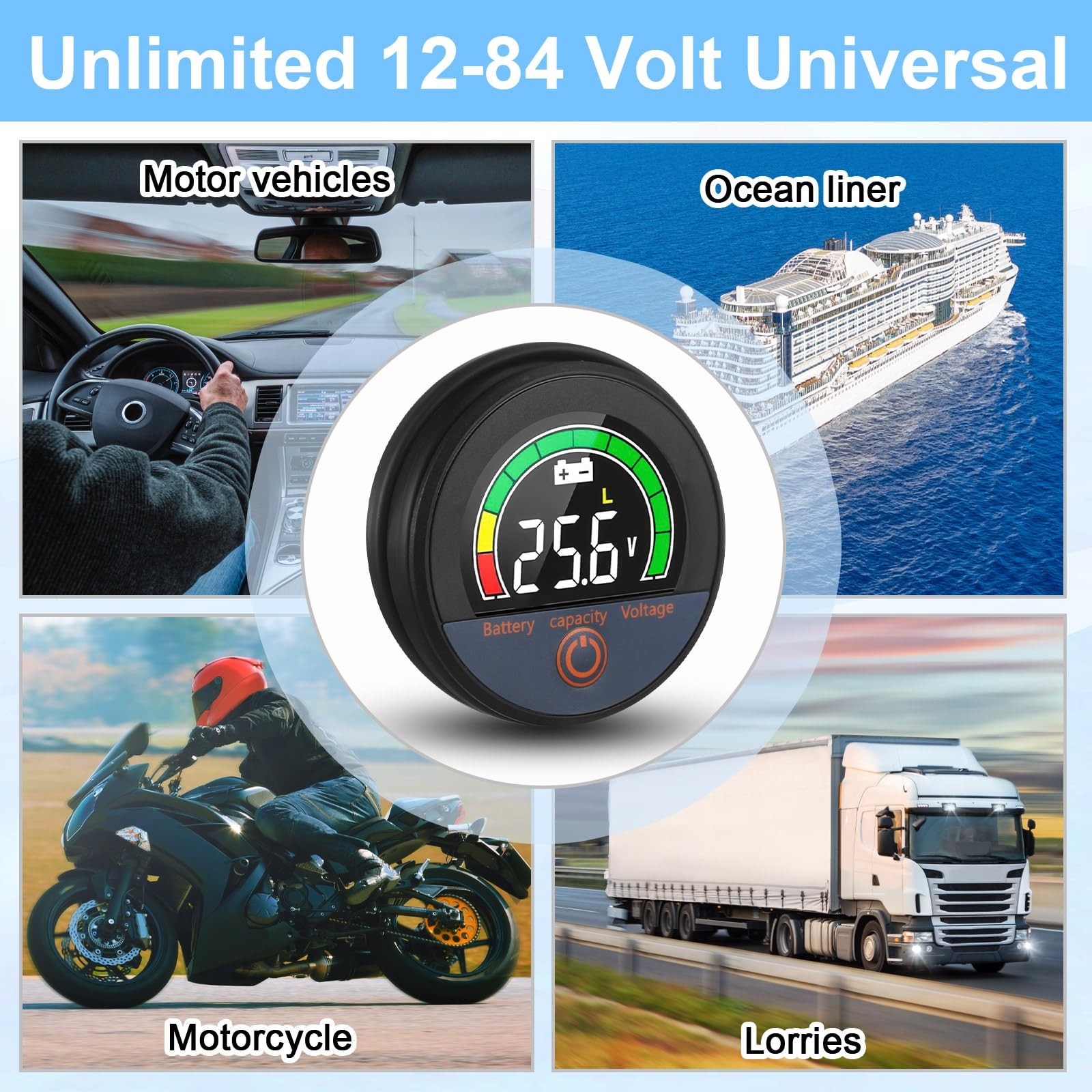 2 Set 12V 24V 48V 60V 84V Battery Monitor with Alarm LCD Digital Display Golf...