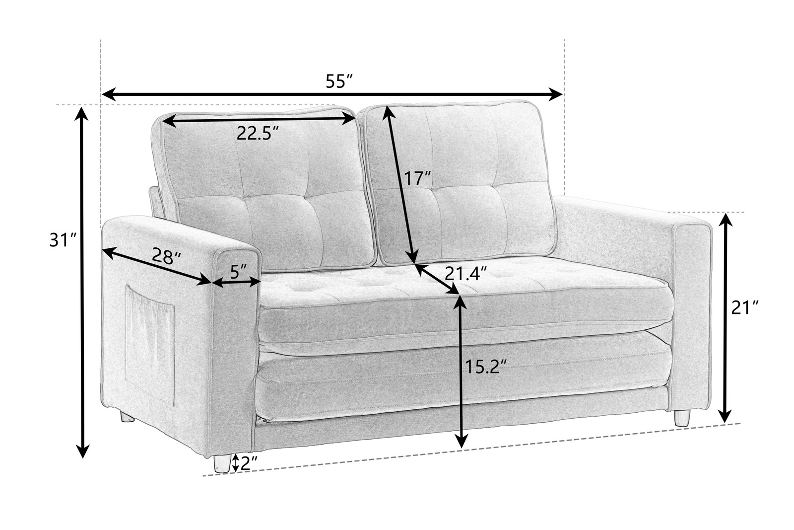 3 Fold Sofa,Convertible Futon Couch sleeper sofabed,Space saving loveseat,Pull O