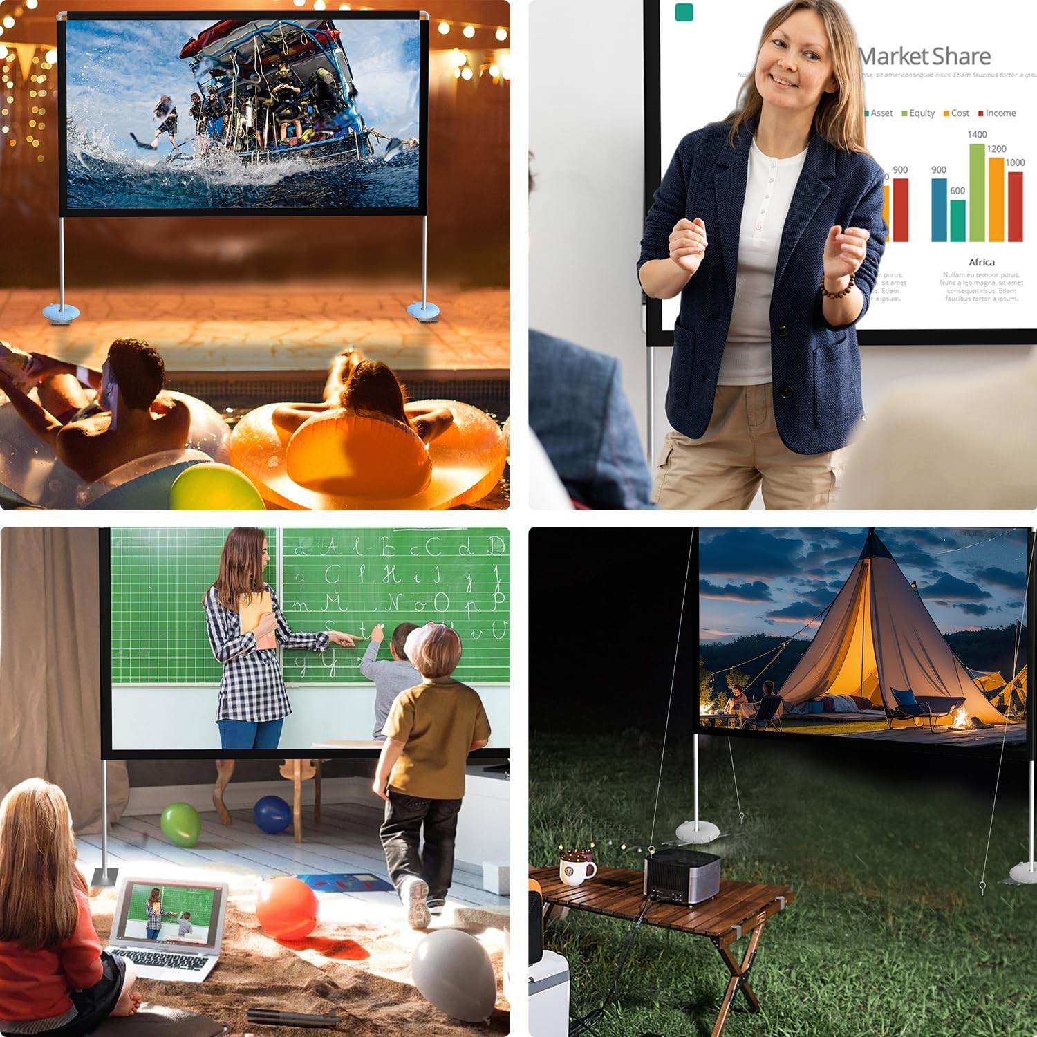 Portable Projector Screen Stand Outdoor: Movie Projection Screen 80 inch 4K H...