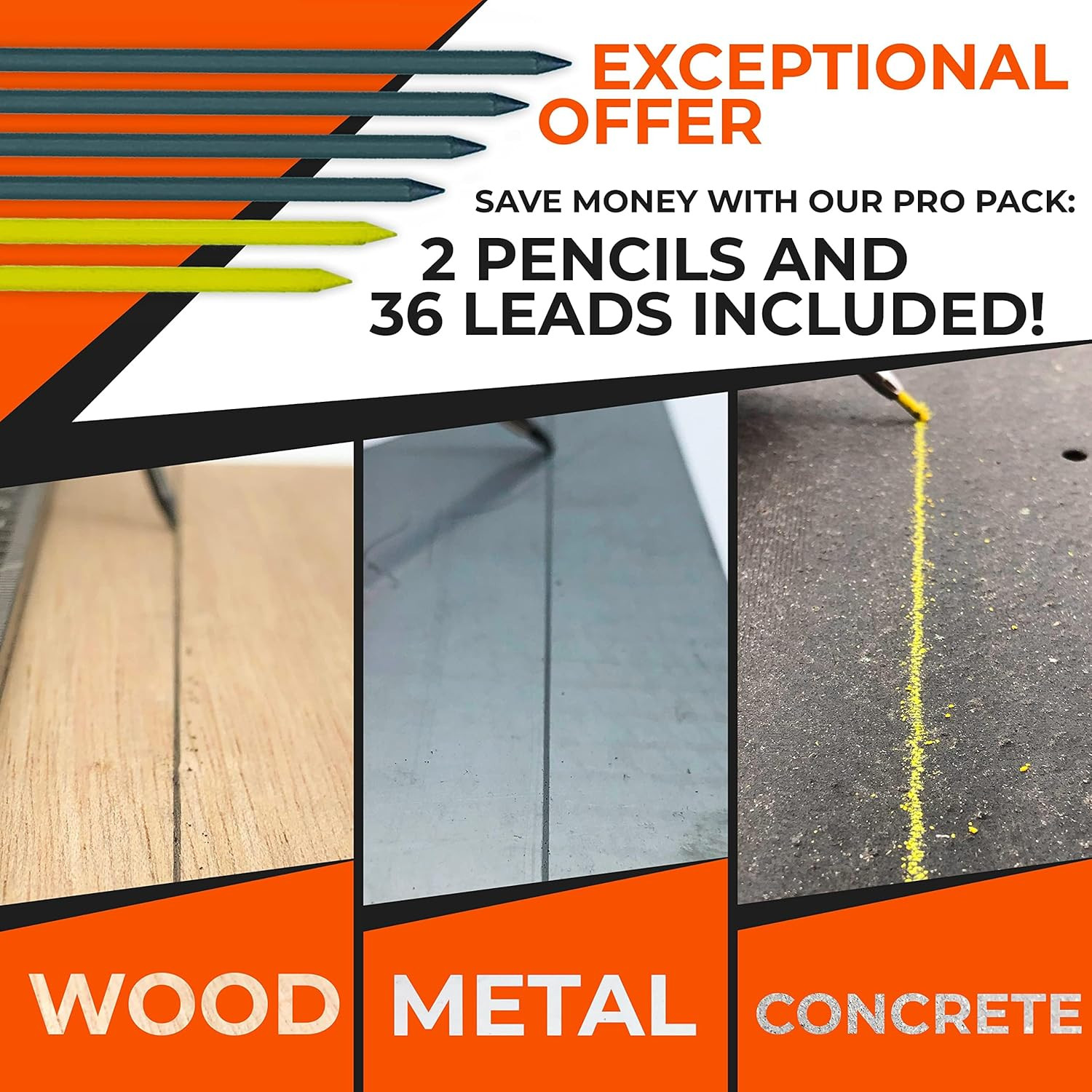 THORVALD 2 Carpenter Pencils Set for Construction - Incl. 38 Leads + Sharpener +