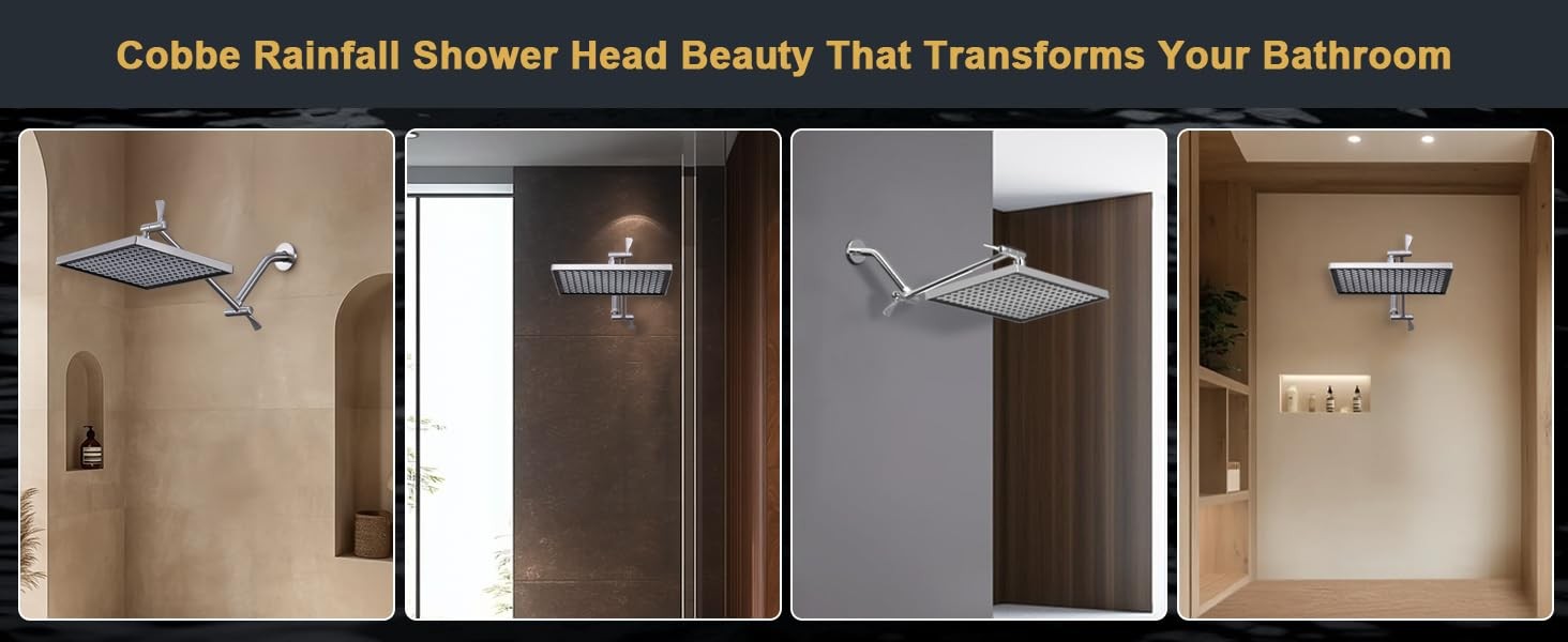Rainfall Shower Head for Bathroom, 11.8 Inch Large Rectangular with Adjustable