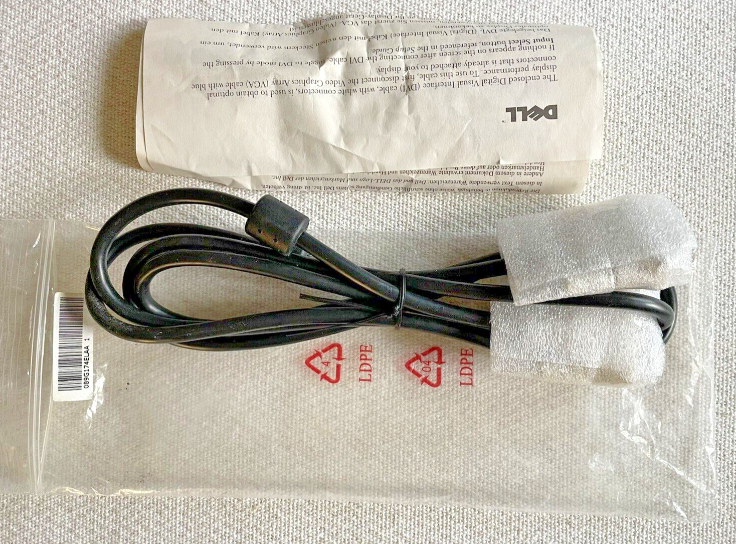 DELL (DVI) Digital Visual Interface Cable 6FT w/ White Connectors Black cord NEW