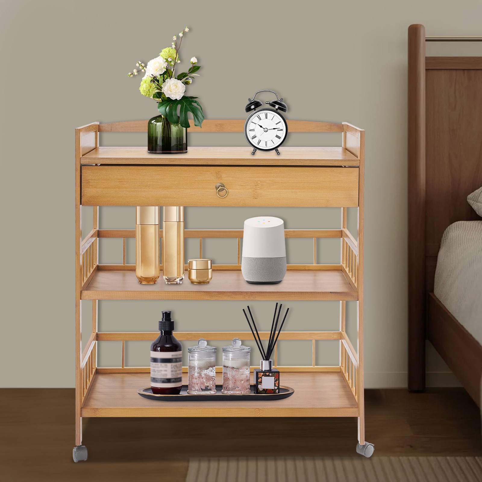 3 Tier Rolling Cart, Kitchen Serving Storage Cart, Storage Organizer Cart